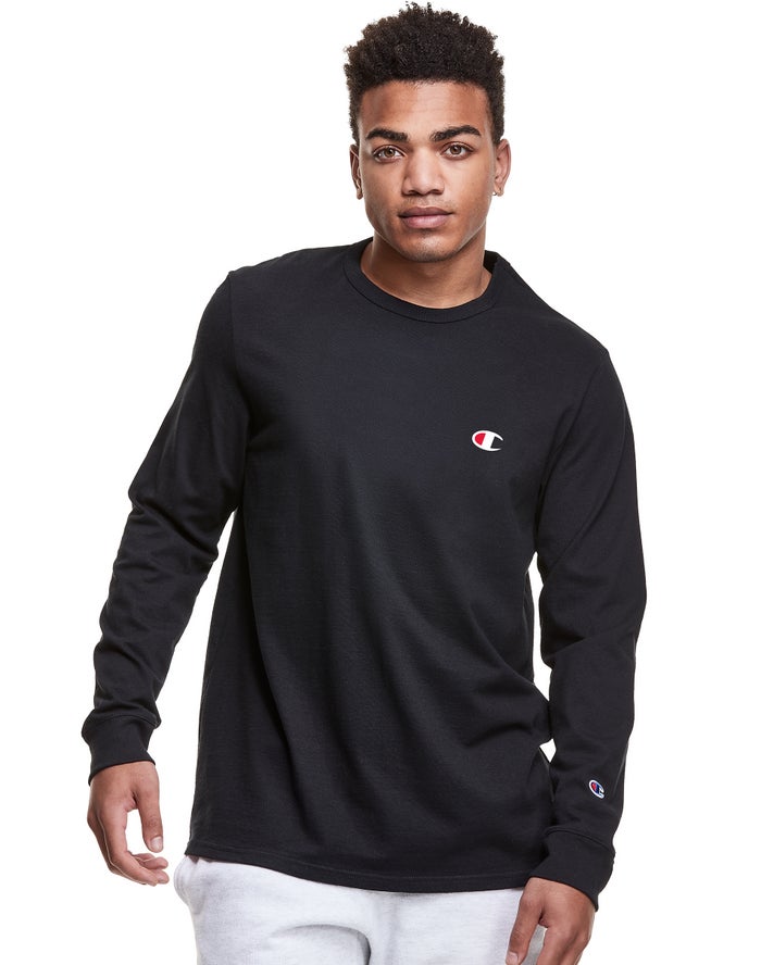 Champion T-Shirt Heren - Zwart - Heritage Long-Sleeve Embroidered C Logo ( 829065-KUQ )